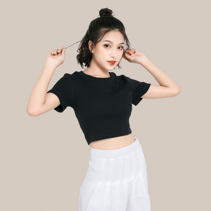 Áo Croptop Nữ Dáng Ôm Co Dãn Croptop Chất Cotton Dày Dặn Thoả Mái | BigBuy360 - bigbuy360.vn