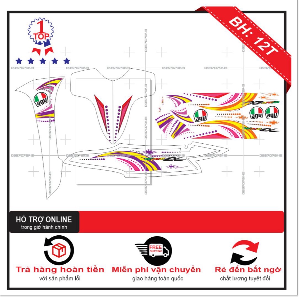 ( Quí khách vui lòng mang ra tiệm cho thợ dán ) Tem wave 2016 AGV 1107