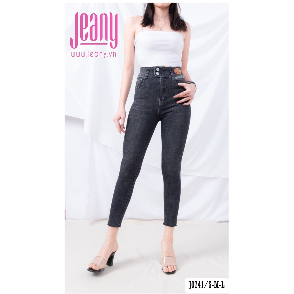 Quần Jean Skinny Nữ Màu Xám Đen 2 Nút Trơn Lai Cắt J0741 - jeany