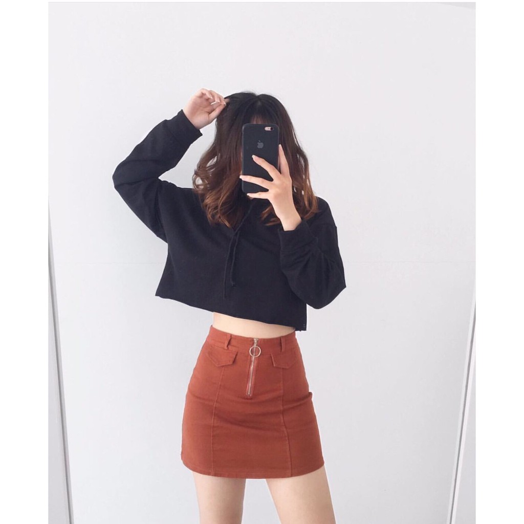 ÁO THUN CROPTOP TRƠN CÓ NÓN FORM RỘNG TAY DÀI ULZZANG - ÁO NHÓM CROP HOODIE BASIC 1 | BigBuy360 - bigbuy360.vn