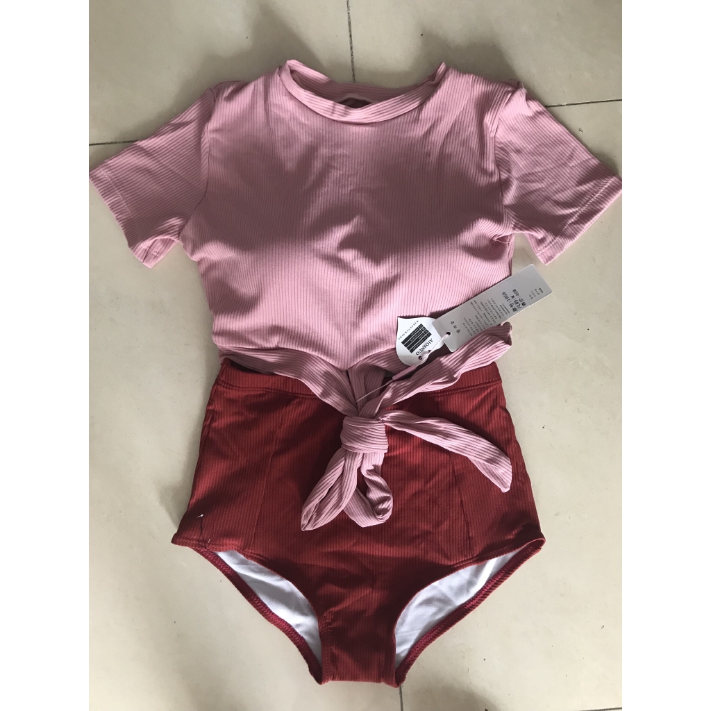 Bộ đồ bơi áo tay ngắn cột dây và quần cạp cao phong cách Hàn Quốc 2019 | BigBuy360 - bigbuy360.vn