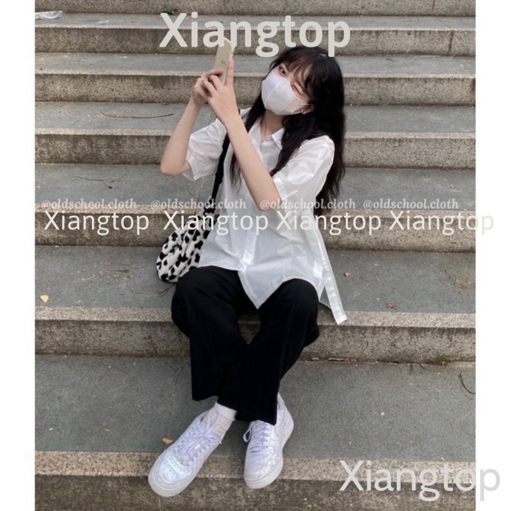 Áo kiểu nữ , Áo sơ mi xẻ cúc bên cách điệu phong cách Hàn Quốc A2444 Xiangtop