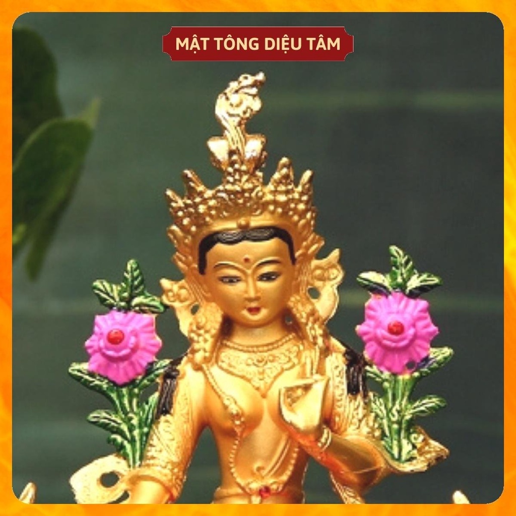 Tượng phật tara xanh 14,5cm vẽ tay màu thờ cúng mật tông Tây Tạng , tượng phật để ô tô