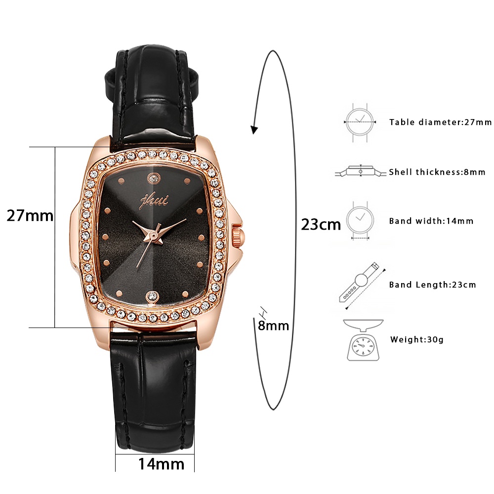 Đồng Hồ Quartz Mặt Chữ Nhật Đính Đá Dây Da Thời Trang