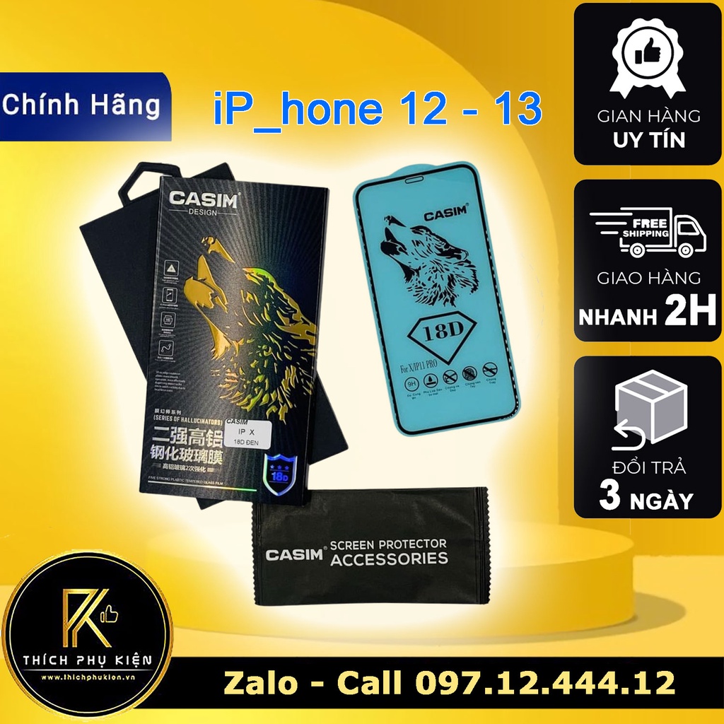 Kính Cường Lực Full Viền CASIM 18D iP 12/12 Pro/12 Mini/12 Pro Max/13/13 Pro/13 Pro Max