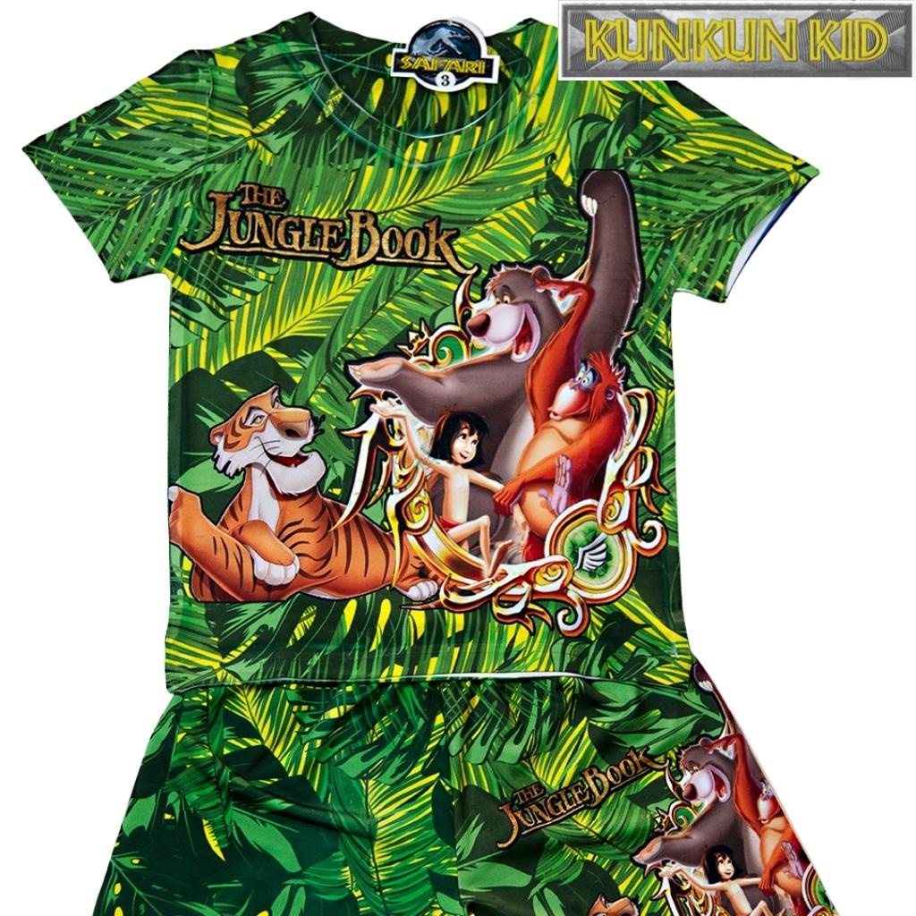 Set đồ cho bé trai tay ngắn thun lạnh In 3D hình Jungle Book xanh thiên nhiên size từ 10kg - 60kg Kunkun Kid TP042