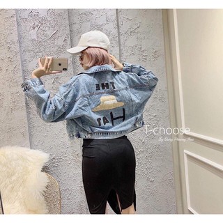 ?FREE SHIP💥Áo khoác jean nữ crop bo lưng chữ phía sau hot nhất hiện nay