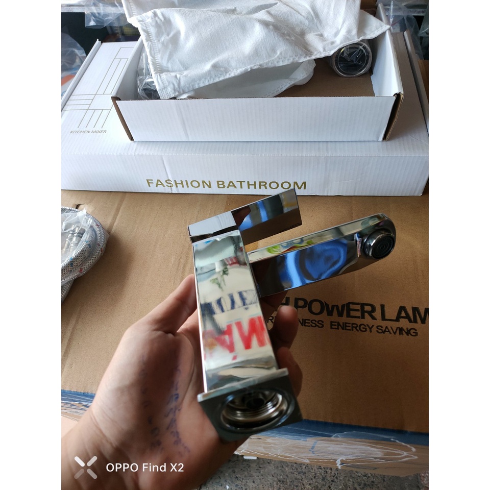 Vòi Rửa Mặt Lavabo Nóng Lạnh INOX 304 Bóng - Lavabo Vuông bóng