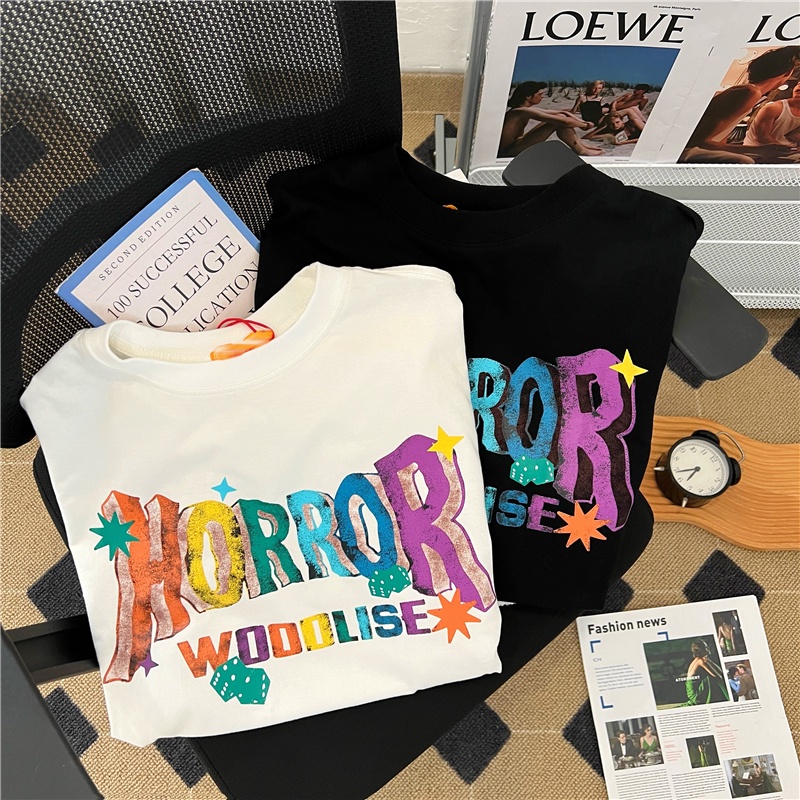 Áo Thun Nữ Ngắn Tay Cổ Tròn In Chữ Phong Cách Hàn Quốc Mới