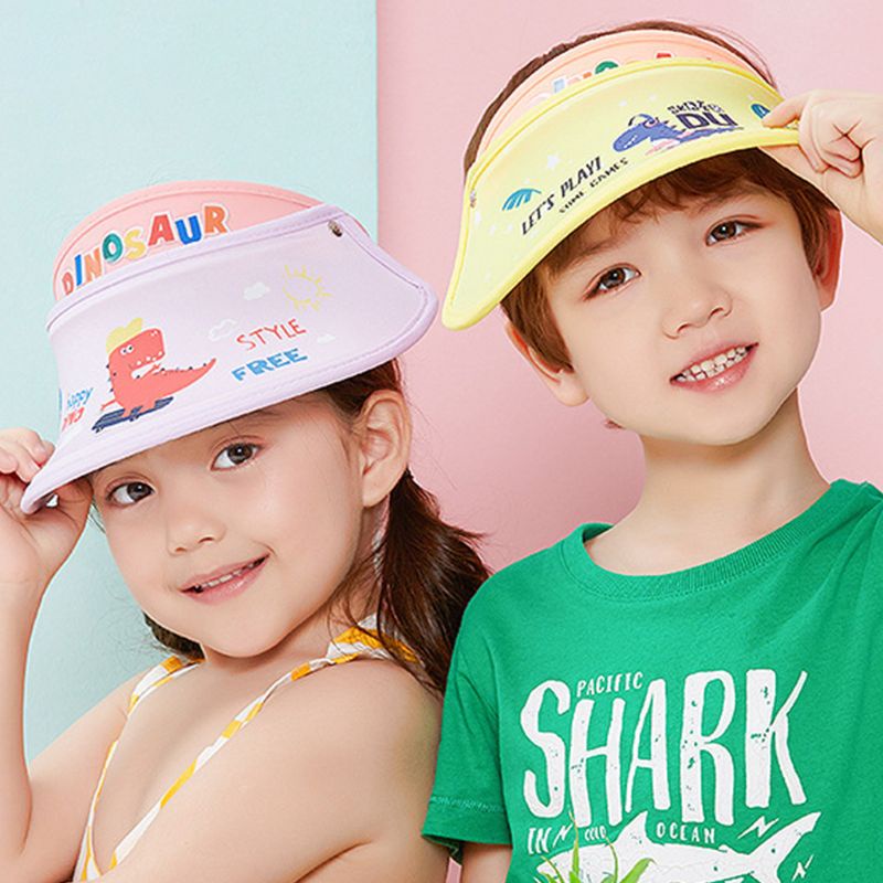 Mũ Vành Rộng Chống Nắng Tia UV Hở Chóp Hình Khủng Long Hoạt Hình Thoáng Khí Cho Bé