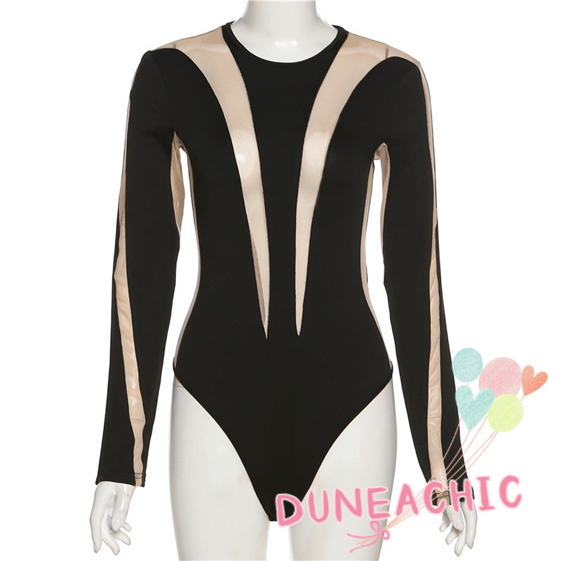 DUNEA Áo liền quần dài tay phối lưới quyến rũ dành cho nữ