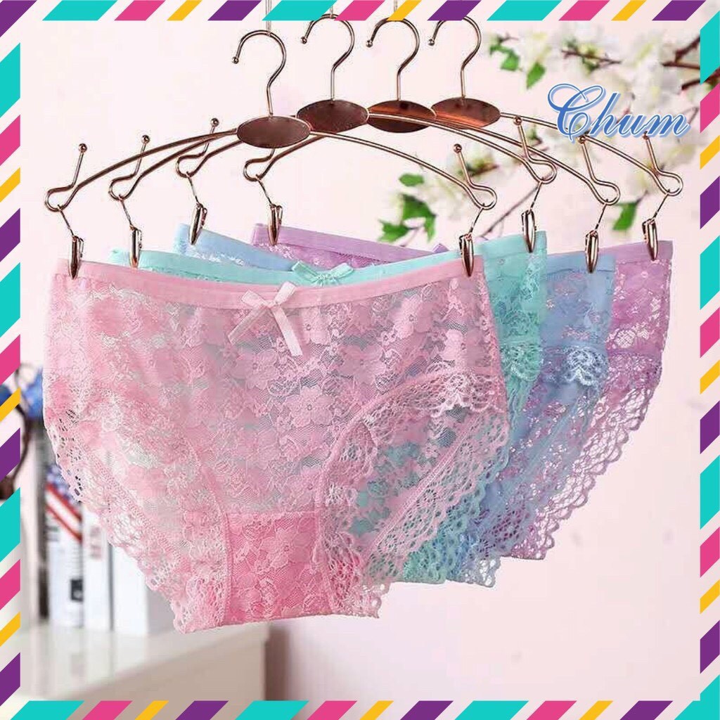 Quần lót nữ ren sexy gợi cảm cao cấp, Quần chip nữ ren nơ mềm mại xuyên thấu gợi cảm QL3808