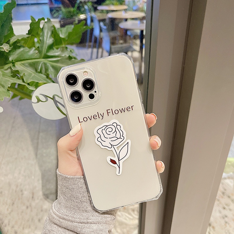 Ốp điện thoại silicon mềm trong suốt hình bát giác họa tiết hoa hồng cho iPhone13/13pro/13promax 12/12pro/12promax 11/11pro/11promax X/XS XR XSMAX 7/7Plus 8/8Plus