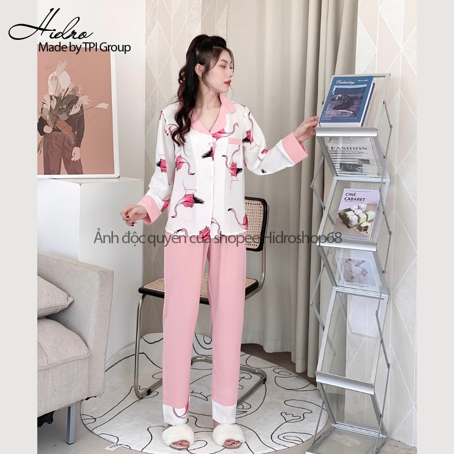 Bộ Pijama Lụa Hạc Dài Tay Chất Lụa Cao Cấp Mềm Mịn Mát
