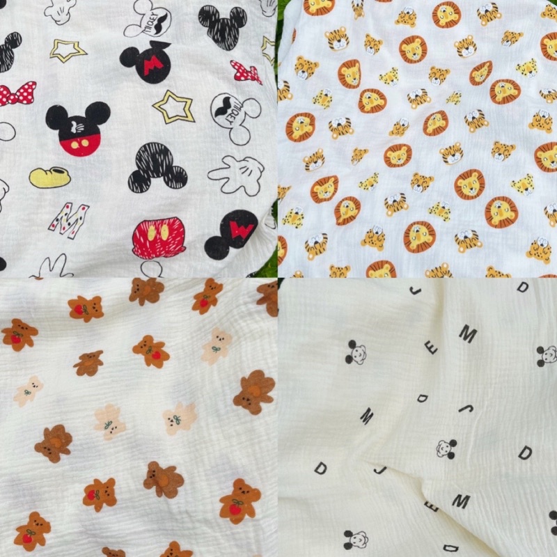 vải xô muslin cao cấp 2 lớp siêu mềm mịn gấu nâu trái tim