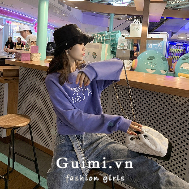 Áo Thun Lửng Tay Dài Cổ Tròn Phong Cách Hàn Quốc Thời Trang Mùa Thu Mới Cho Nữ