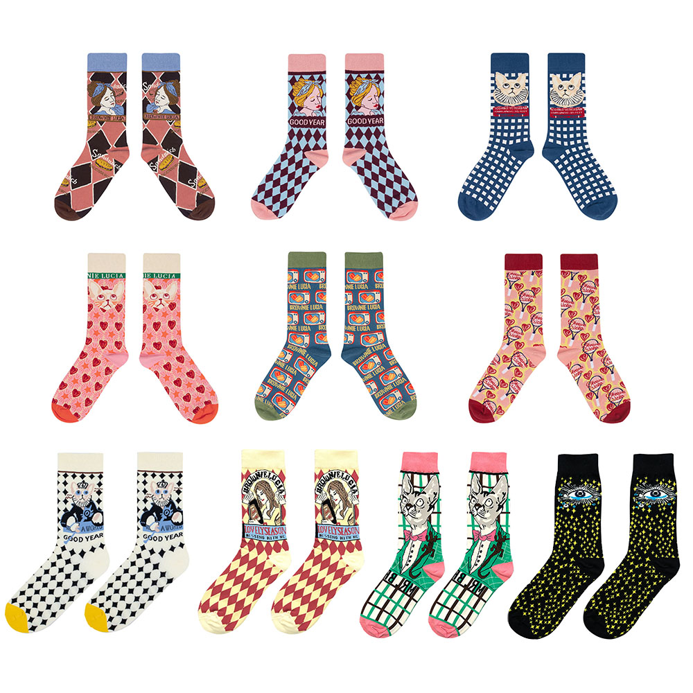 BACK2LIFE Women Socks Plaid Hosiery Female Middle Tube Socks Cotton Socks Streetwear Elastic Fashion Girls Sports Breathable Cartoon | BigBuy360 - bigbuy360.vn