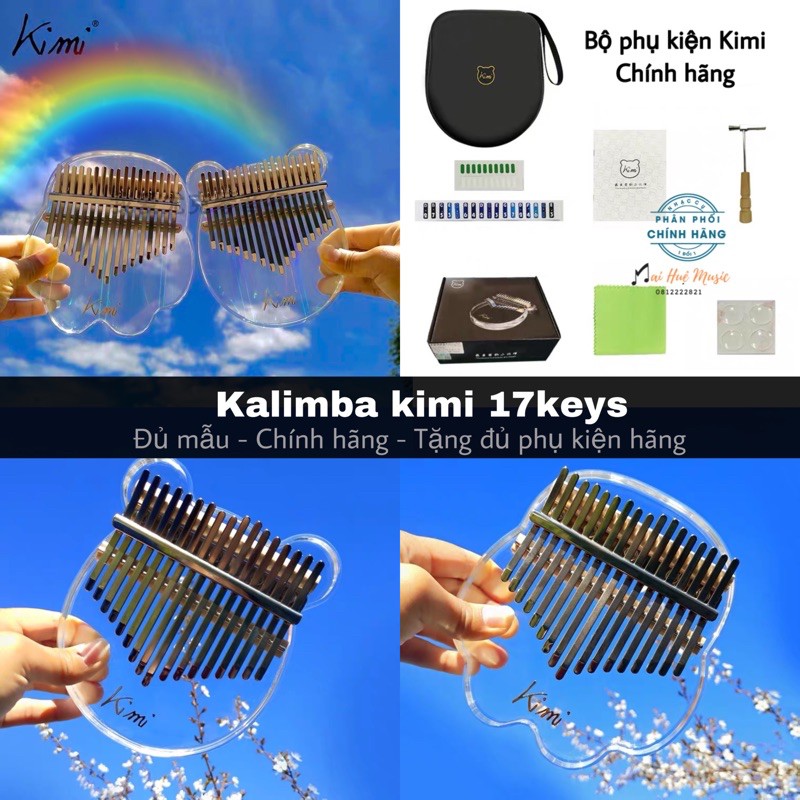 Đàn Kalimba 17 phím chính hãng Kimi trong suốt- tặng đầy đủ phụ kiện như ảnh