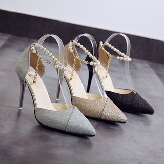 Giày cao gót bít mũi gót nhọn 9p dây ngọc mã TH40