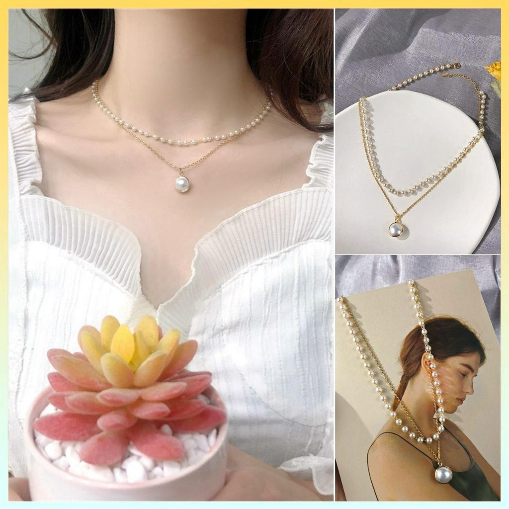 [L2M] Dây chuyền nữ 2 LỚP CHUỖI NGỌC xinh xắn và sang trọng