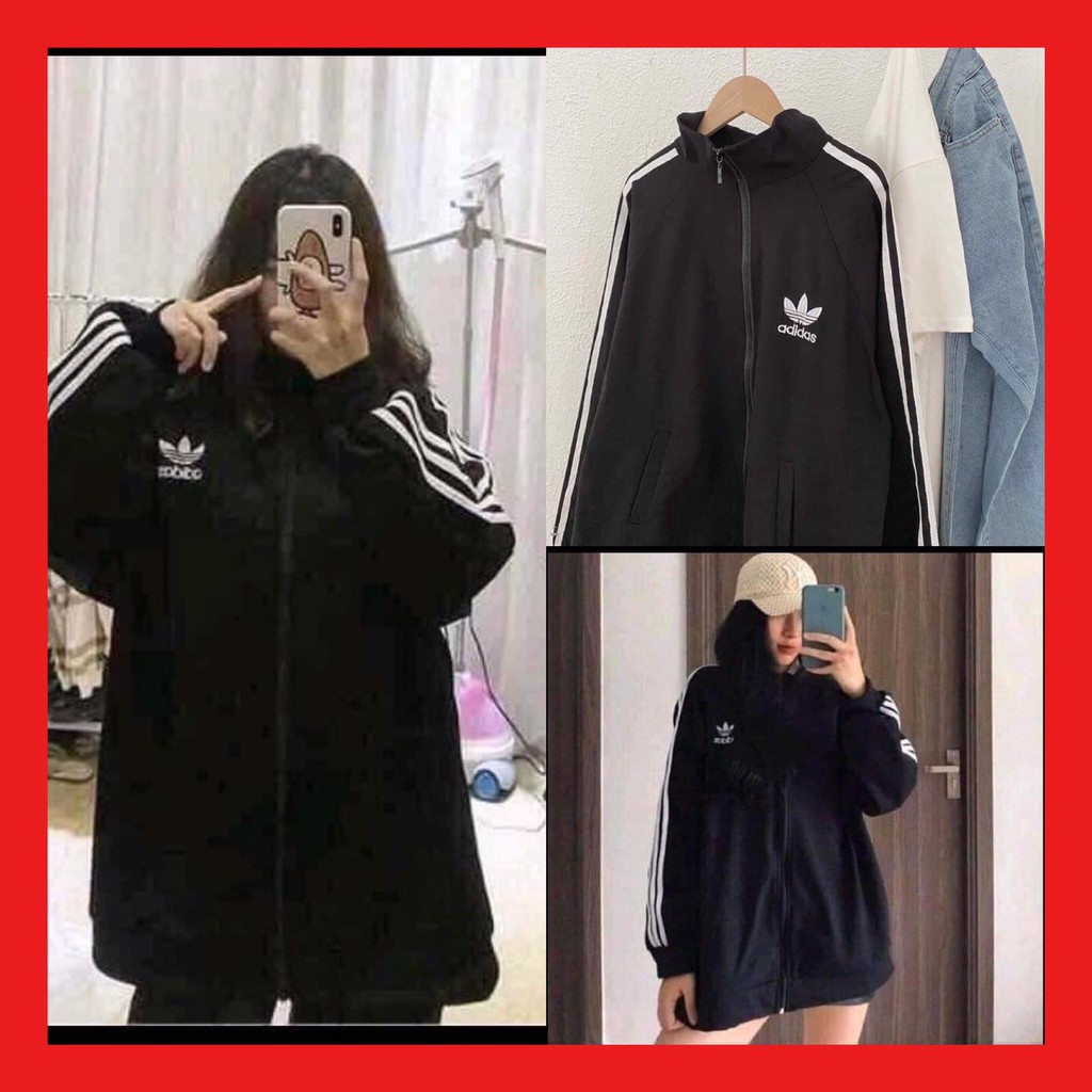 Áo khoác nỉ unisex form rộng- Áo nỉ khoá Adidas SIÊU HOT kẻ sọc