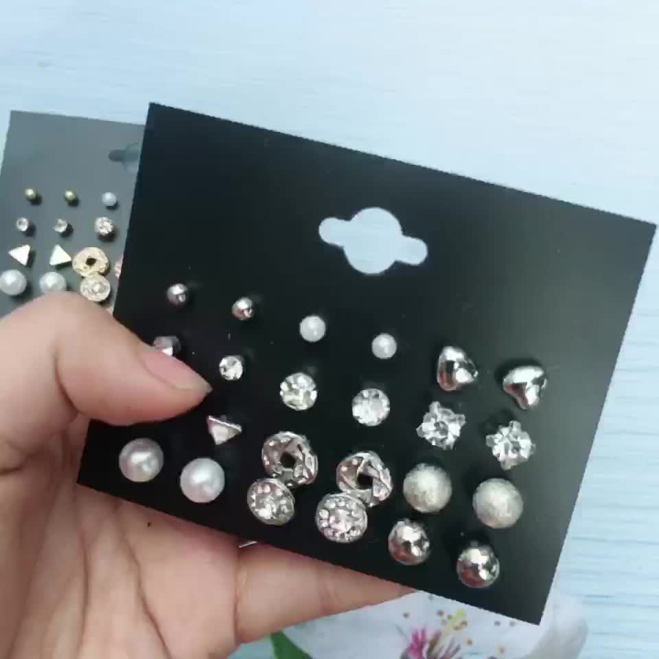 Set 12 khuyên tai, hoa tai nụ đính đá sang chảnh
