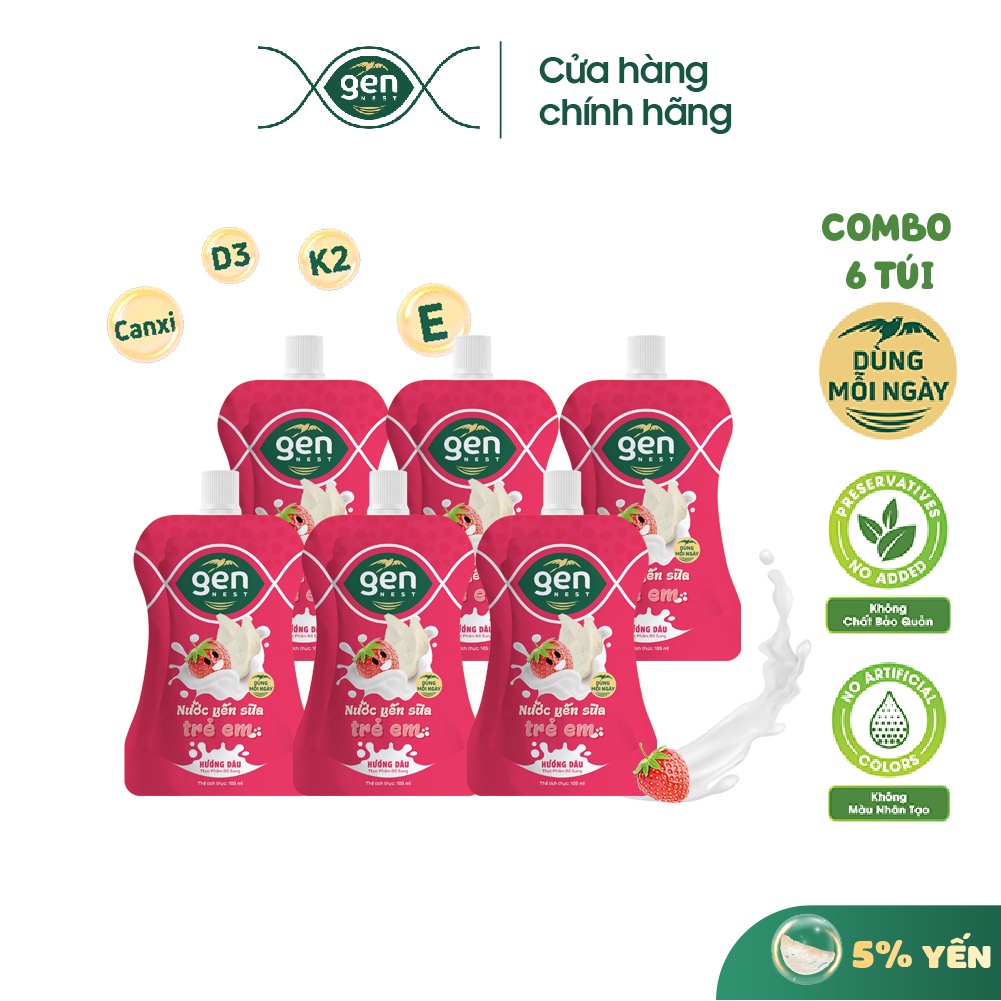 Combo 6 túi Nước Yến Sữa Trái Cây Cho Trẻ Em Gennest (105ml)