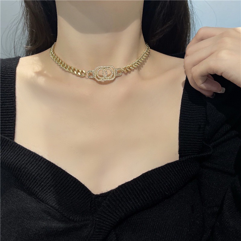 [Bao Đẹp Y Hình] Dây Chuyền Vòng Cổ Hợp Kim Dạng Xích Mặt Đính Đá Siêu Đẹp Mainia Shop