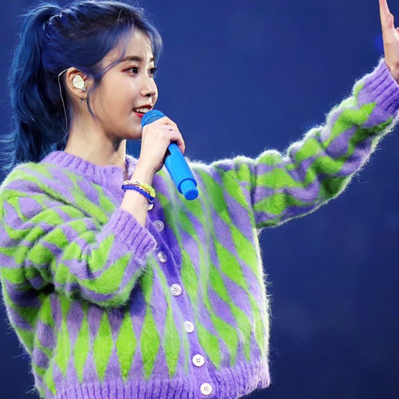 Áo len Cardigan nữ phối màu tím xanh form thụng freesize phong cách cá tính thời trang dành cho nữ M129HD | BigBuy360 - bigbuy360.vn