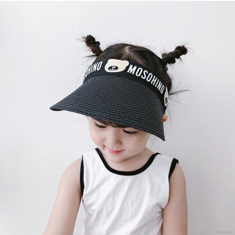 Mũ cói hở chóp hình gấu dễ thương dành cho trẻ em