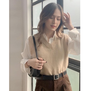 Áo gile len nữ mỏng cổ tim chất đẹp Tahe
