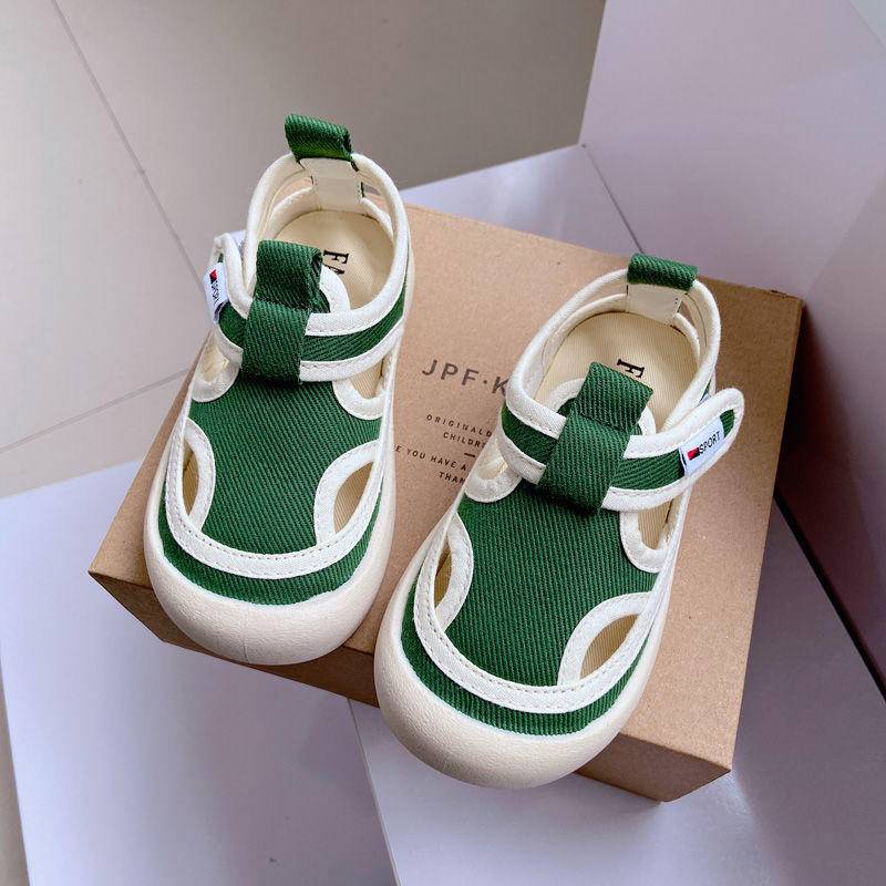 [Hàng Mới Về] Giày Canvas Đi Trong Nhà Một Bước Vải Canvas Đục Lỗ Đơn Giản Dễ Phối Đồ Phong Cách Hàn Quốc Cho Trẻ Mẫu Giáo Bé Trai Bé Gái Sho