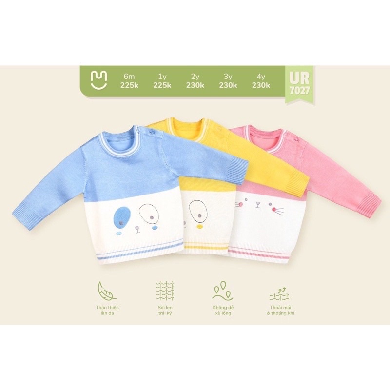 Áo len cổ tròn kẻ to size Kids