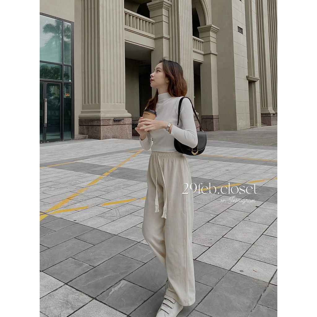 [Ảnh thật/Video] Quần suông nhung tăm dây rút to - 29feb.closet