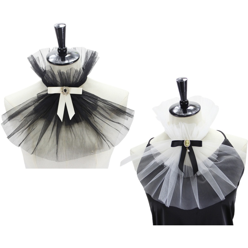 Yoii Vòng Cổ Lưới Đính Nơ Kim Cương Giả Xếp Nếp Phong Cách Steampunk Vintage Có Thể Tháo Rời Cho Nữ