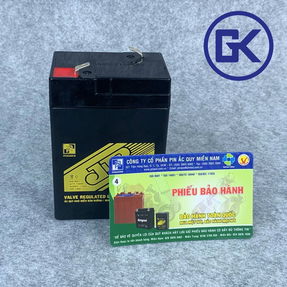 Ắc quy khô 6V Đồng Nai PINACO 4.5Ah , Globe 5Ah