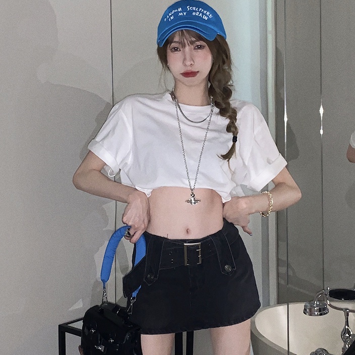 Chân váy denim ZHELIHANGFEI ngắn phối quần bên trong ôm hông phong cách Âu Mỹ cho nữ