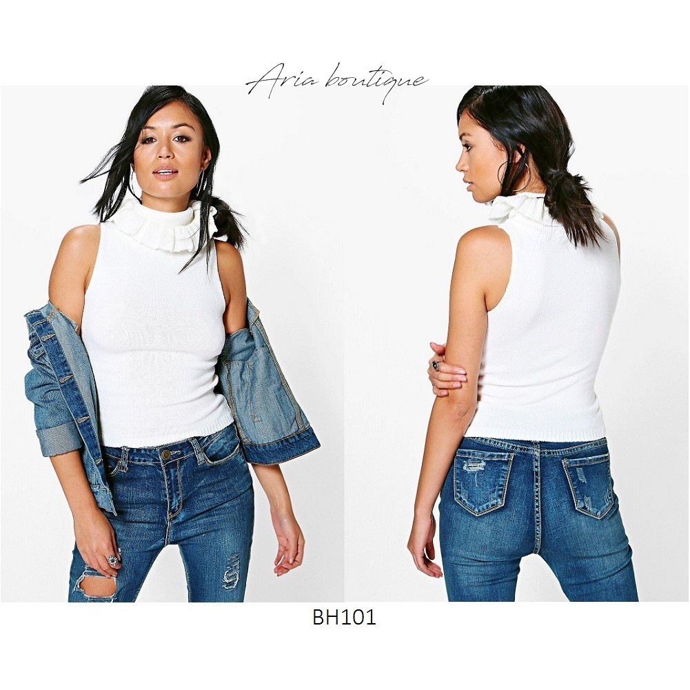 Áo thun len bèo cổ cao Arianne boutique