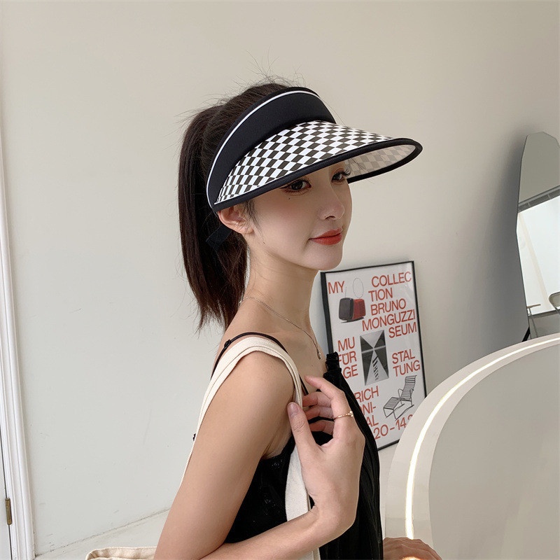 Mũ Cói Nữa Đầu Sọc Caro Thời Trang Cho Nữ