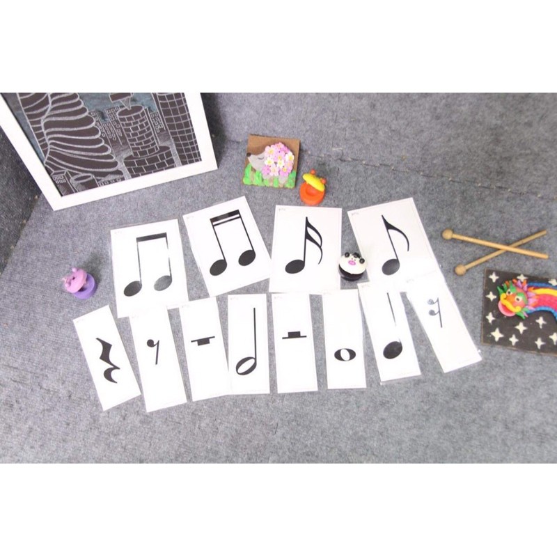 Bộ thẻ flashcard ký hiệu hình nốt + tiết tấu (gồm 12 thẻ/bộ)