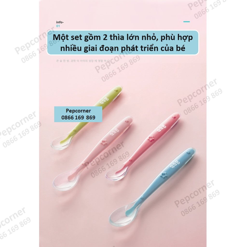 (MS71) Set 2 thìa silicon aag cao cấp kèm hộp đựng cho bé ăn dặm