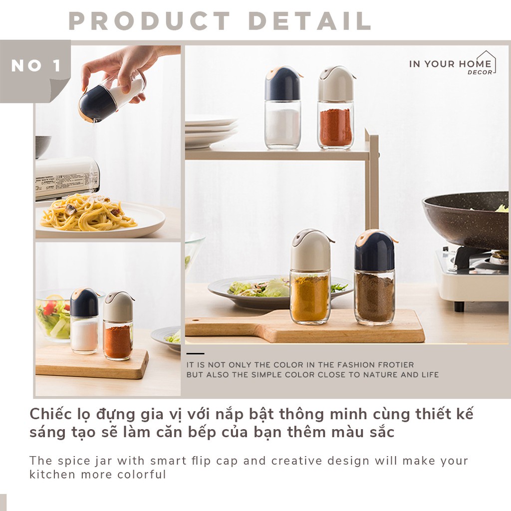 Lọ đựng gia vị hủ đựng tiêu muối chống ẩm thủy tinh nắp bật tự động