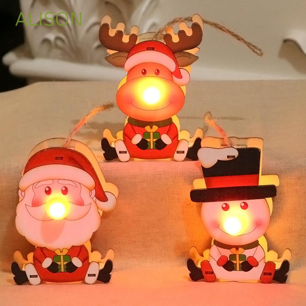 Phụ kiện hình ông già Noel phát quang bằng gỗ dùng trang trí giáng sinh