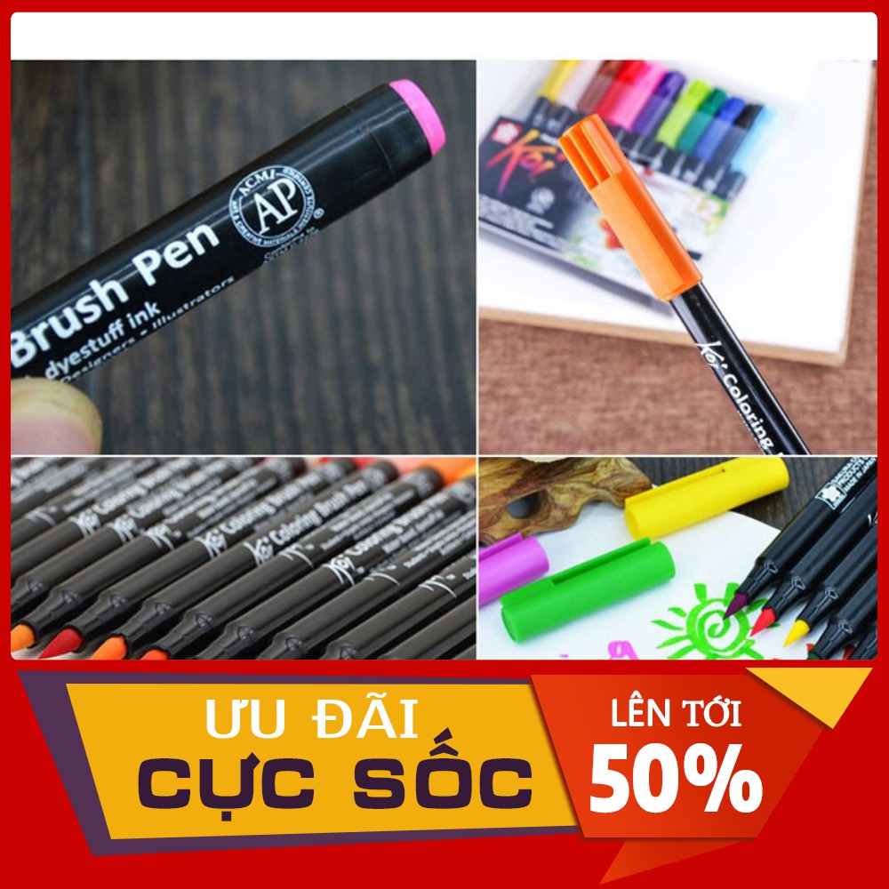 [Một Cây]Bút Lông Đầu Cọ Màu Koi Sakura - Gồm 12 Màu Tươi Sáng - Không Độc Hại - Độ Bền Cao- Bán Lẻ Từng Màu