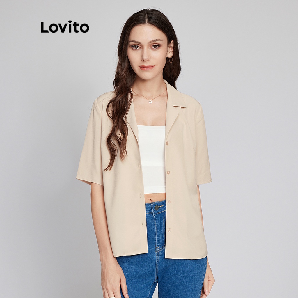 Áo kiểu Lovito đính nút phía trước cổ bẻ màu trơn sang trọng L23LD013 (màu mơ)