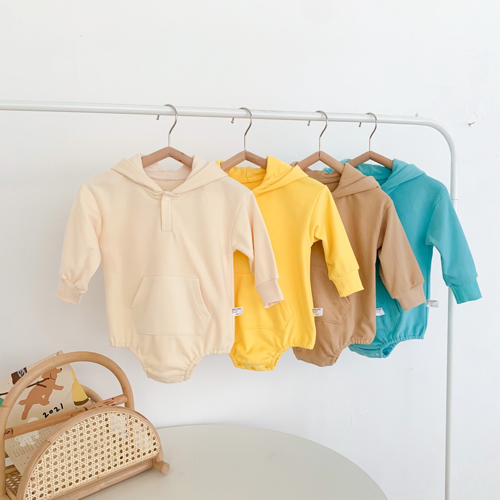 Áo liền quần phối mũ trùm tai gấu đáng yêu phong cách mùa thu cho bé 0-24 tháng