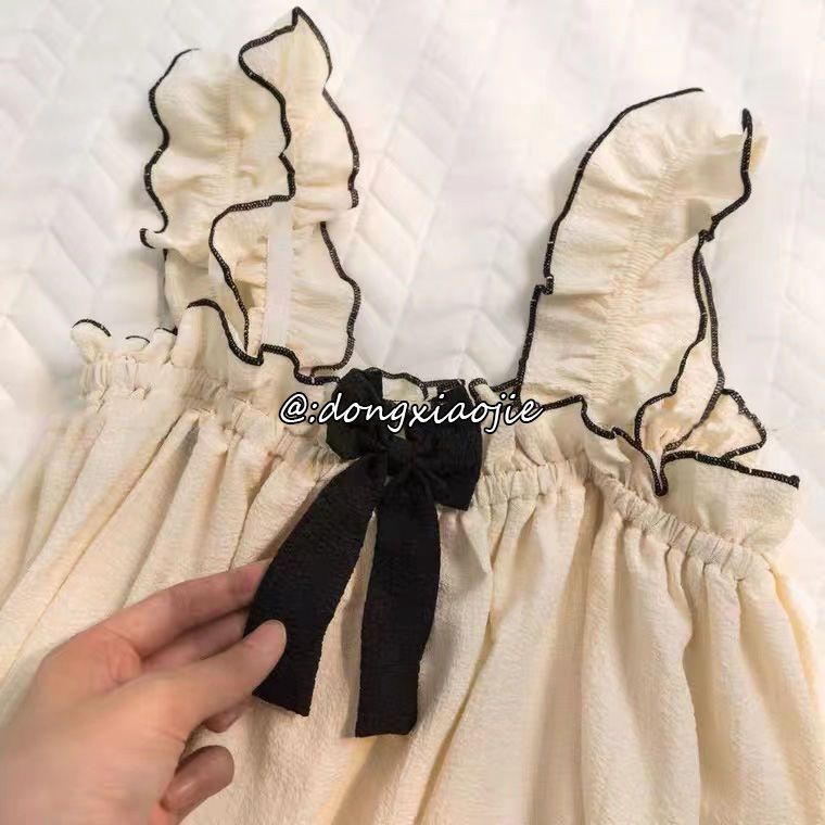 2022 new summer pajamas women's Japanese sexy ins style solid color suspenders sweet bow thin household clothes