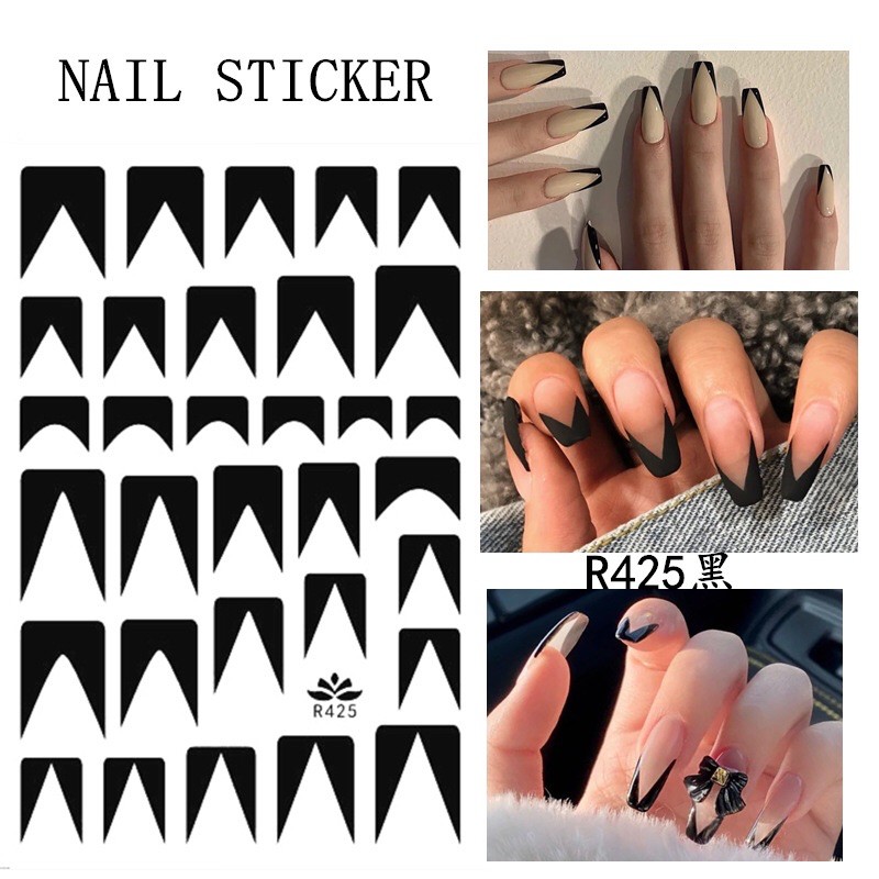 sticker dán móng tay nail mẫu mới trắng đen R425
