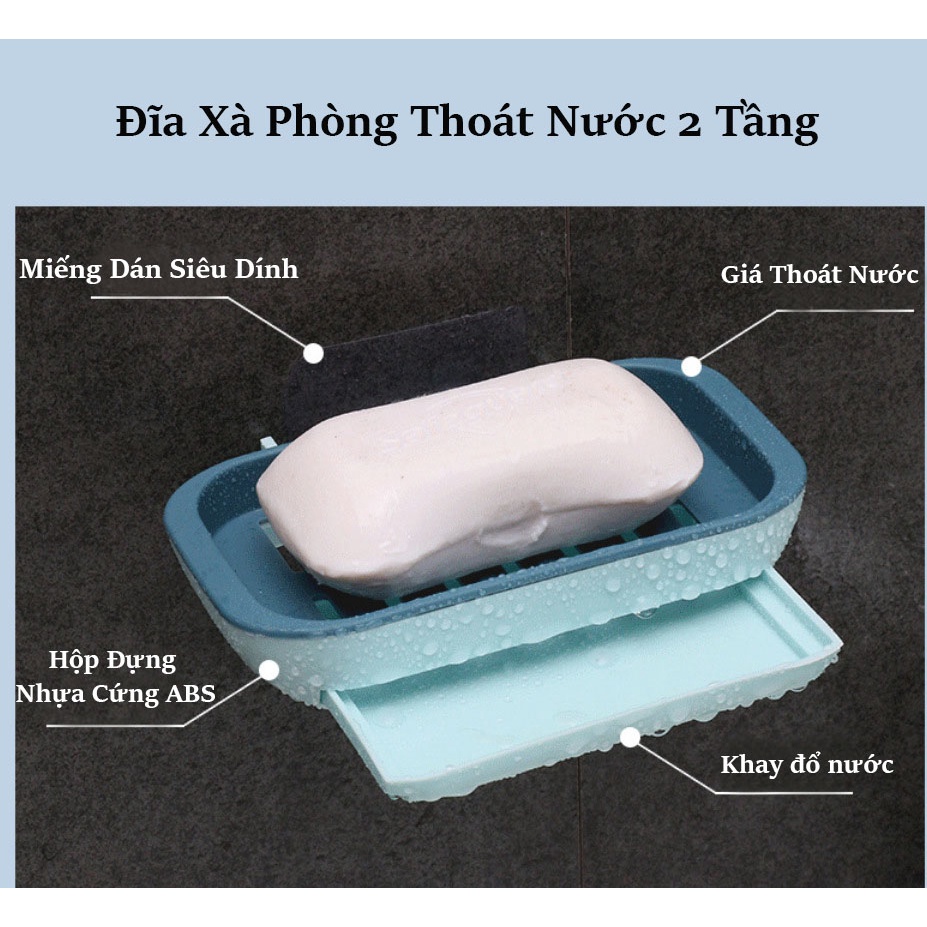 Khay Để Xà Bông Dán Tường Nhựa ABS 2 lớp Cao Cấp, Kệ Đựng Xà Phòng Tắm Có Rãnh Thoát Nước