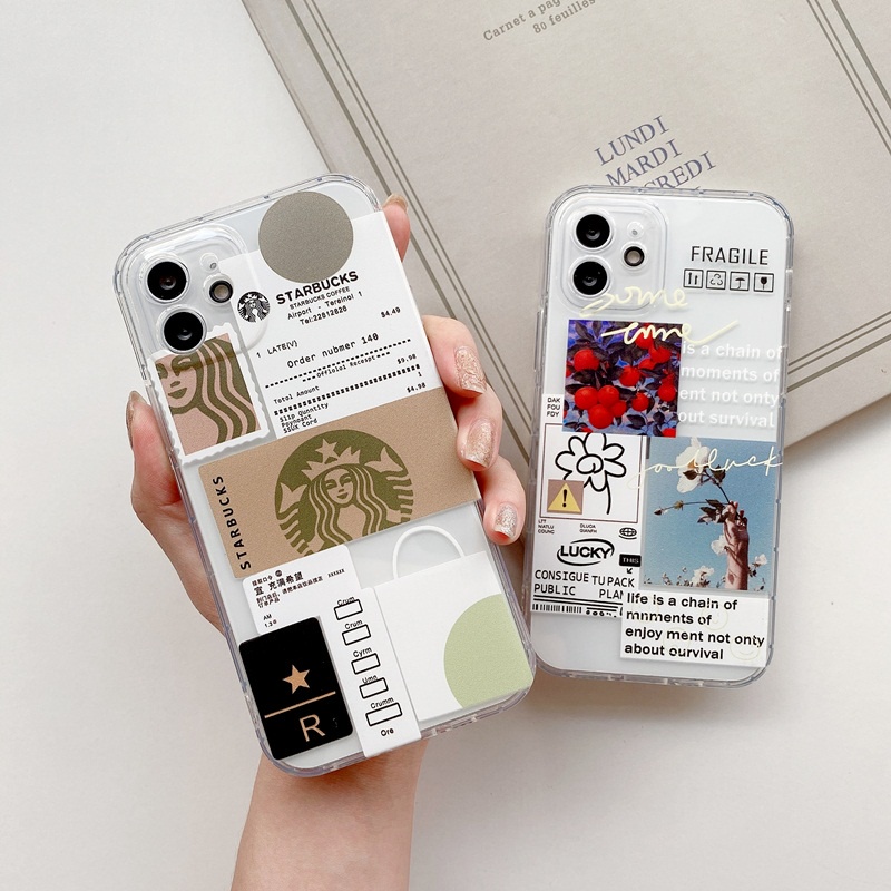 Ốp điện thoại mềm trong suốt họa tiết Starbucks/ hoa cho Samsung Galaxy S22 S21 Ultra Note 10 20 Plus S20 FE S10 Lite